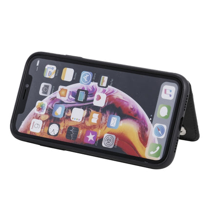 For iPhone XR Six Cats Embossing Pattern Protective Case with Holder & Card Slots & Photo Frame(Black)-garmade.com