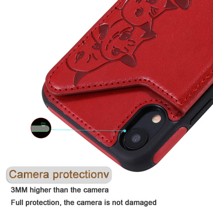 For iPhone XR Six Cats Embossing Pattern Protective Case with Holder & Card Slots & Photo Frame(Black)-garmade.com