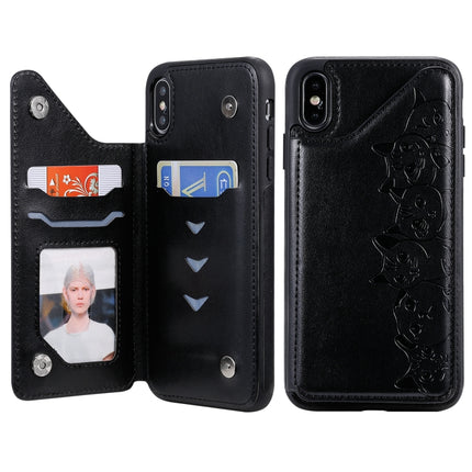 For iPhone XS Max Six Cats Embossing Pattern Protective Case with Holder & Card Slots & Photo Frame(Black)-garmade.com