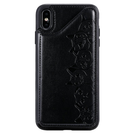 For iPhone XS Max Six Cats Embossing Pattern Protective Case with Holder & Card Slots & Photo Frame(Black)-garmade.com