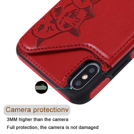 For iPhone XS Max Six Cats Embossing Pattern Protective Case with Holder & Card Slots & Photo Frame(Red)-garmade.com