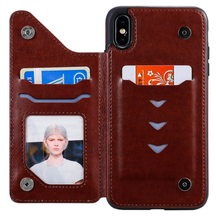 For iPhone XS Max Six Cats Embossing Pattern Protective Case with Holder & Card Slots & Photo Frame(Brown)-garmade.com