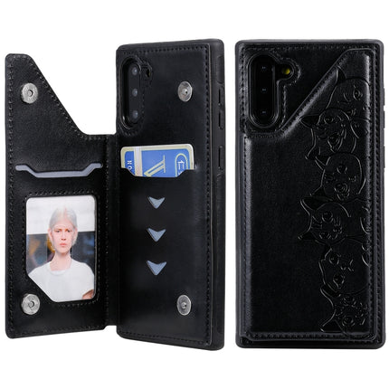 For Galaxy Note 10 Six Cats Embossing Pattern Protective Case with Holder & Card Slots & Photo Frame(Black)-garmade.com
