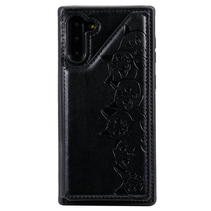 For Galaxy Note 10 Six Cats Embossing Pattern Protective Case with Holder & Card Slots & Photo Frame(Black)-garmade.com
