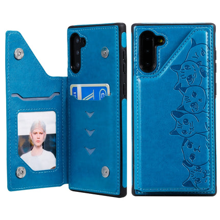 For Galaxy Note 10 Six Cats Embossing Pattern Protective Case with Holder & Card Slots & Photo Frame(Blue)-garmade.com