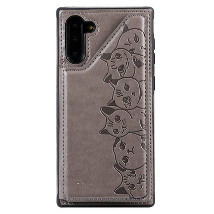 For Galaxy Note 10 Six Cats Embossing Pattern Protective Case with Holder & Card Slots & Photo Frame(Grey)-garmade.com