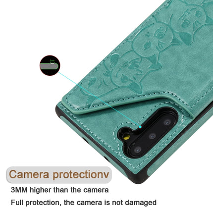 For Galaxy Note 10 Six Cats Embossing Pattern Protective Case with Holder & Card Slots & Photo Frame(Green)-garmade.com