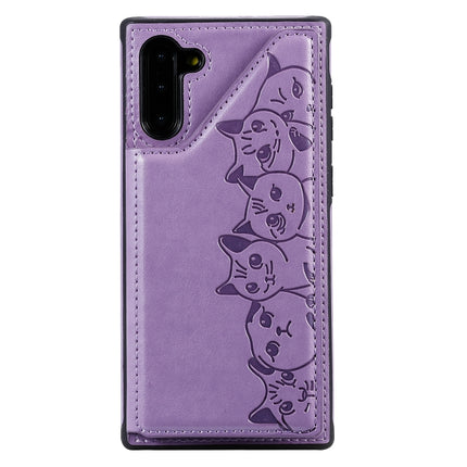 For Galaxy Note 10 Six Cats Embossing Pattern Protective Case with Holder & Card Slots & Photo Frame(Purple)-garmade.com