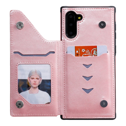For Galaxy Note 10 Six Cats Embossing Pattern Protective Case with Holder & Card Slots & Photo Frame(Rose Gold)-garmade.com