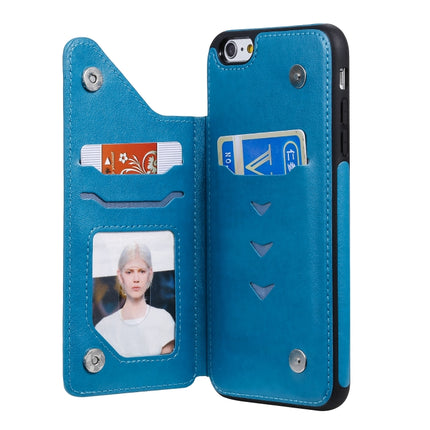 For iPhone 6s / 6 Skull Head Embossing Pattern Shockproof Protective Case with Holder & Card Slots & Wallet(Blue)-garmade.com