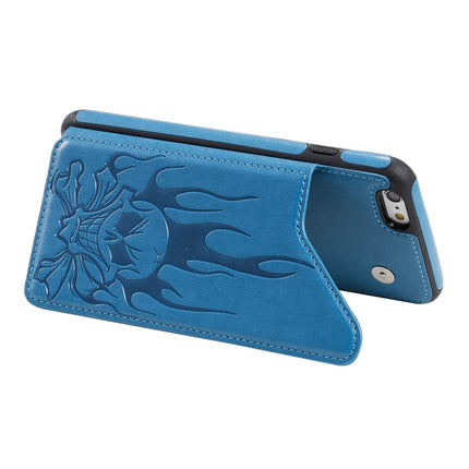 For iPhone 6s / 6 Skull Head Embossing Pattern Shockproof Protective Case with Holder & Card Slots & Wallet(Blue)-garmade.com