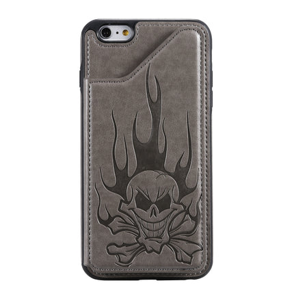 For iPhone 6s / 6 Skull Head Embossing Pattern Shockproof Protective Case with Holder & Card Slots & Wallet(Grey)-garmade.com