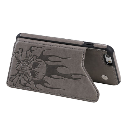 For iPhone 6s / 6 Skull Head Embossing Pattern Shockproof Protective Case with Holder & Card Slots & Wallet(Grey)-garmade.com