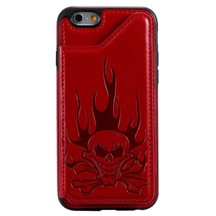 For iPhone 6s / 6 Skull Head Embossing Pattern Shockproof Protective Case with Holder & Card Slots & Wallet(Red)-garmade.com