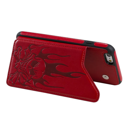 For iPhone 6s / 6 Skull Head Embossing Pattern Shockproof Protective Case with Holder & Card Slots & Wallet(Red)-garmade.com