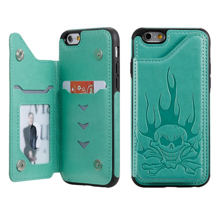 For iPhone 6s / 6 Skull Head Embossing Pattern Shockproof Protective Case with Holder & Card Slots & Wallet(Green)-garmade.com