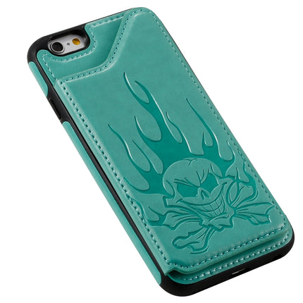 For iPhone 6s / 6 Skull Head Embossing Pattern Shockproof Protective Case with Holder & Card Slots & Wallet(Green)-garmade.com