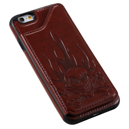 For iPhone 6s / 6 Skull Head Embossing Pattern Shockproof Protective Case with Holder & Card Slots & Wallet(Brown)-garmade.com
