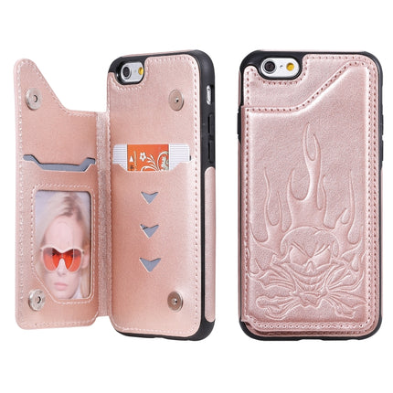 For iPhone 6s / 6 Skull Head Embossing Pattern Shockproof Protective Case with Holder & Card Slots & Wallet(Rose Gold)-garmade.com