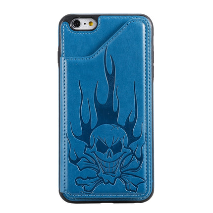 For iPhone 6s Plus / 6 Plus Skull Head Embossing Pattern Shockproof Protective Case with Holder & Card Slots & Wallet(Blue)-garmade.com