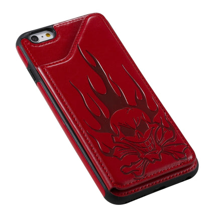 For iPhone 6s Plus / 6 Plus Skull Head Embossing Pattern Shockproof Protective Case with Holder & Card Slots & Wallet(Red)-garmade.com