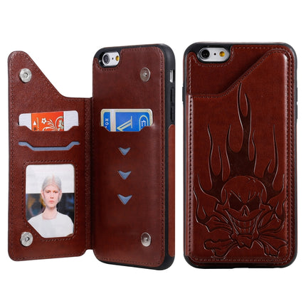 For iPhone 6s Plus / 6 Plus Skull Head Embossing Pattern Shockproof Protective Case with Holder & Card Slots & Wallet(Brown)-garmade.com