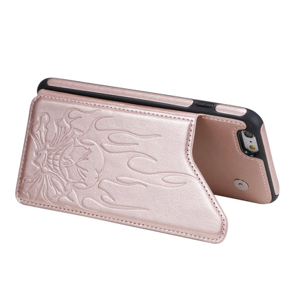 For iPhone 6s Plus / 6 Plus Skull Head Embossing Pattern Shockproof Protective Case with Holder & Card Slots & Wallet(Rose Gold)-garmade.com