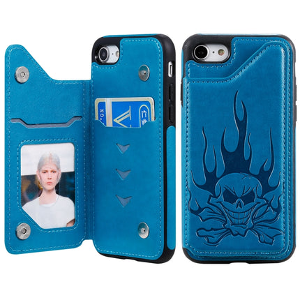 For iPhone SE 2020 / 8 / 7 Skull Head Embossing Pattern Shockproof Protective Case with Holder & Card Slots & Wallet(Blue)-garmade.com
