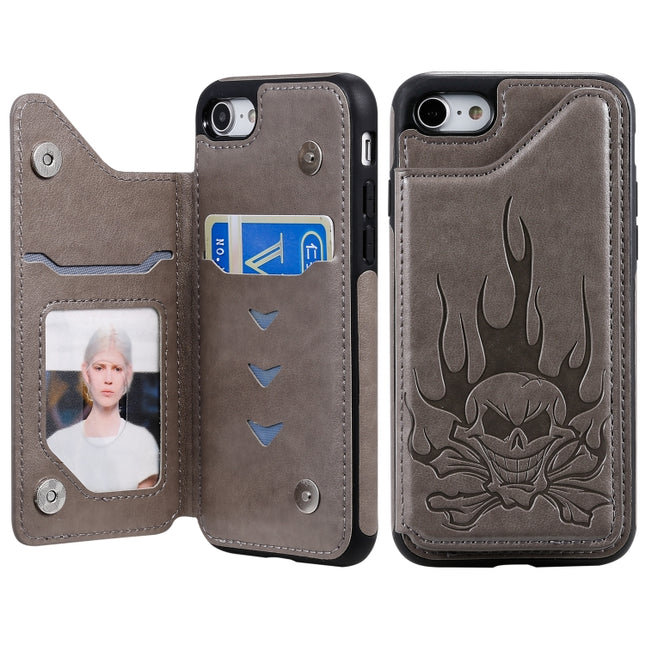 For iPhone SE 2020 / 8 / 7 Skull Head Embossing Pattern Shockproof Protective Case with Holder & Card Slots & Wallet(Grey)-garmade.com