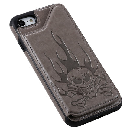 For iPhone SE 2020 / 8 / 7 Skull Head Embossing Pattern Shockproof Protective Case with Holder & Card Slots & Wallet(Grey)-garmade.com