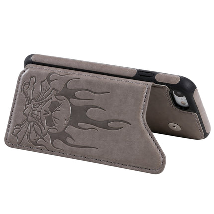 For iPhone SE 2020 / 8 / 7 Skull Head Embossing Pattern Shockproof Protective Case with Holder & Card Slots & Wallet(Grey)-garmade.com