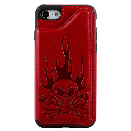 For iPhone SE 2020 / 8 / 7 Skull Head Embossing Pattern Shockproof Protective Case with Holder & Card Slots & Wallet(Red)-garmade.com