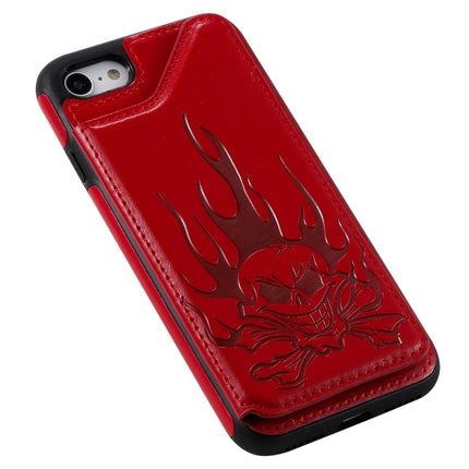For iPhone SE 2020 / 8 / 7 Skull Head Embossing Pattern Shockproof Protective Case with Holder & Card Slots & Wallet(Red)-garmade.com