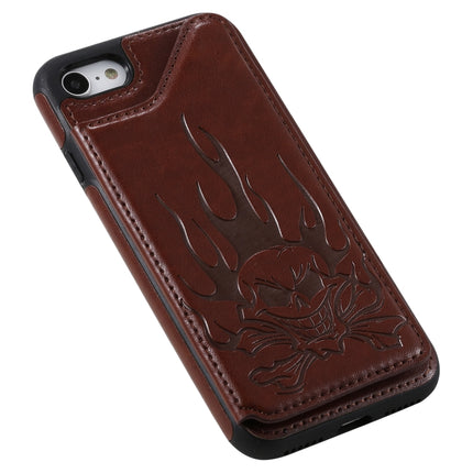 For iPhone SE 2020 / 8 / 7 Skull Head Embossing Pattern Shockproof Protective Case with Holder & Card Slots & Wallet(Brown)-garmade.com