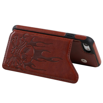 For iPhone SE 2020 / 8 / 7 Skull Head Embossing Pattern Shockproof Protective Case with Holder & Card Slots & Wallet(Brown)-garmade.com