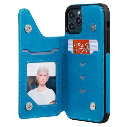 For iPhone 11 Pro Skull Head Embossing Pattern Shockproof Protective Case with Holder & Card Slots & Wallet(Blue)-garmade.com