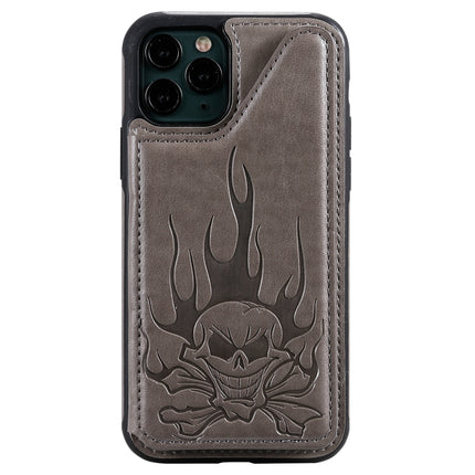 For iPhone 11 Pro Skull Head Embossing Pattern Shockproof Protective Case with Holder & Card Slots & Wallet(Grey)-garmade.com