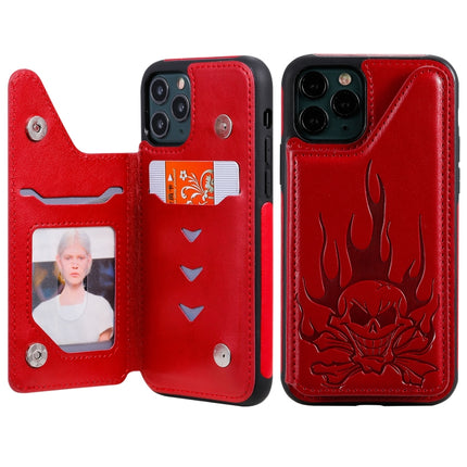 For iPhone 11 Pro Skull Head Embossing Pattern Shockproof Protective Case with Holder & Card Slots & Wallet(Red)-garmade.com