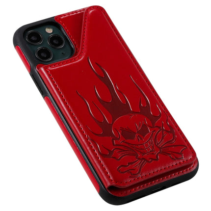 For iPhone 11 Pro Skull Head Embossing Pattern Shockproof Protective Case with Holder & Card Slots & Wallet(Red)-garmade.com