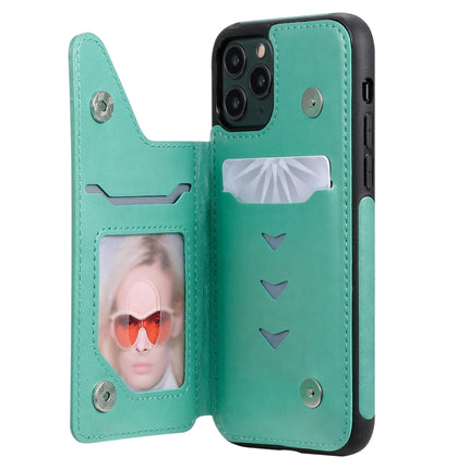 For iPhone 11 Pro Skull Head Embossing Pattern Shockproof Protective Case with Holder & Card Slots & Wallet(Green)-garmade.com