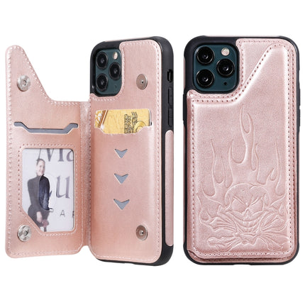 For iPhone 11 Pro Skull Head Embossing Pattern Shockproof Protective Case with Holder & Card Slots & Wallet(Rose Gold)-garmade.com
