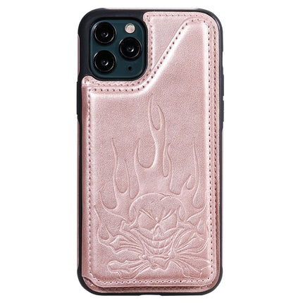 For iPhone 11 Pro Skull Head Embossing Pattern Shockproof Protective Case with Holder & Card Slots & Wallet(Rose Gold)-garmade.com
