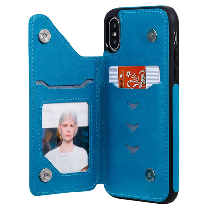 For iPhone XS Max Skull Head Embossing Pattern Shockproof Protective Case with Holder & Card Slots & Wallet(Blue)-garmade.com