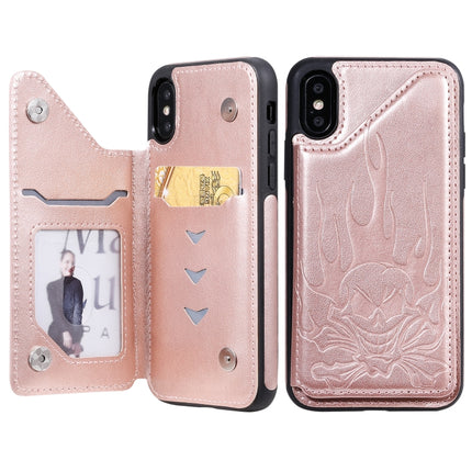 For iPhone XS Max Skull Head Embossing Pattern Shockproof Protective Case with Holder & Card Slots & Wallet(Rose Gold)-garmade.com