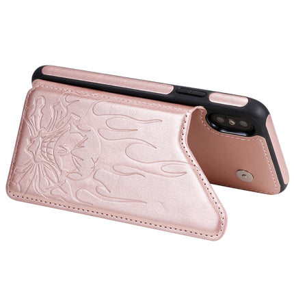 For iPhone XS Max Skull Head Embossing Pattern Shockproof Protective Case with Holder & Card Slots & Wallet(Rose Gold)-garmade.com