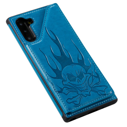 For Galaxy Note10 Skull Head Embossing Pattern Shockproof Protective Case with Holder & Card Slots & Wallet(Blue)-garmade.com