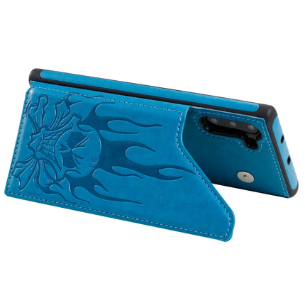 For Galaxy Note10 Skull Head Embossing Pattern Shockproof Protective Case with Holder & Card Slots & Wallet(Blue)-garmade.com