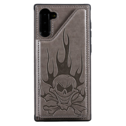 For Galaxy Note10 Skull Head Embossing Pattern Shockproof Protective Case with Holder & Card Slots & Wallet(Grey)-garmade.com