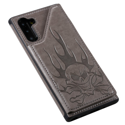 For Galaxy Note10 Skull Head Embossing Pattern Shockproof Protective Case with Holder & Card Slots & Wallet(Grey)-garmade.com