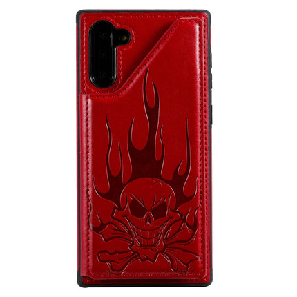 For Galaxy Note10 Skull Head Embossing Pattern Shockproof Protective Case with Holder & Card Slots & Wallet(Red)-garmade.com